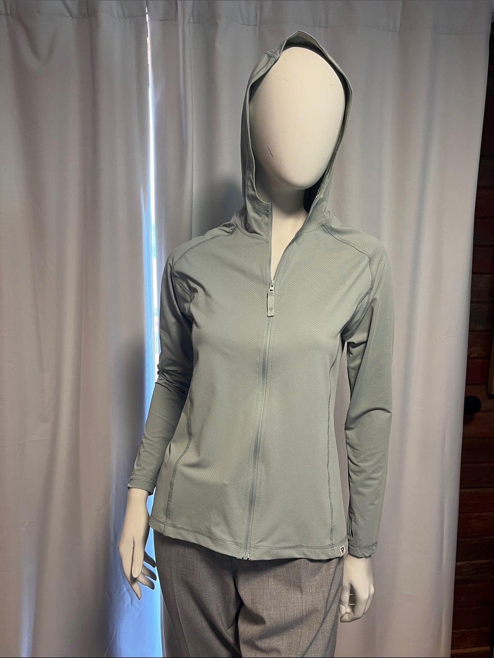 Light Sage Green Hooded Zip-Front Women's Top